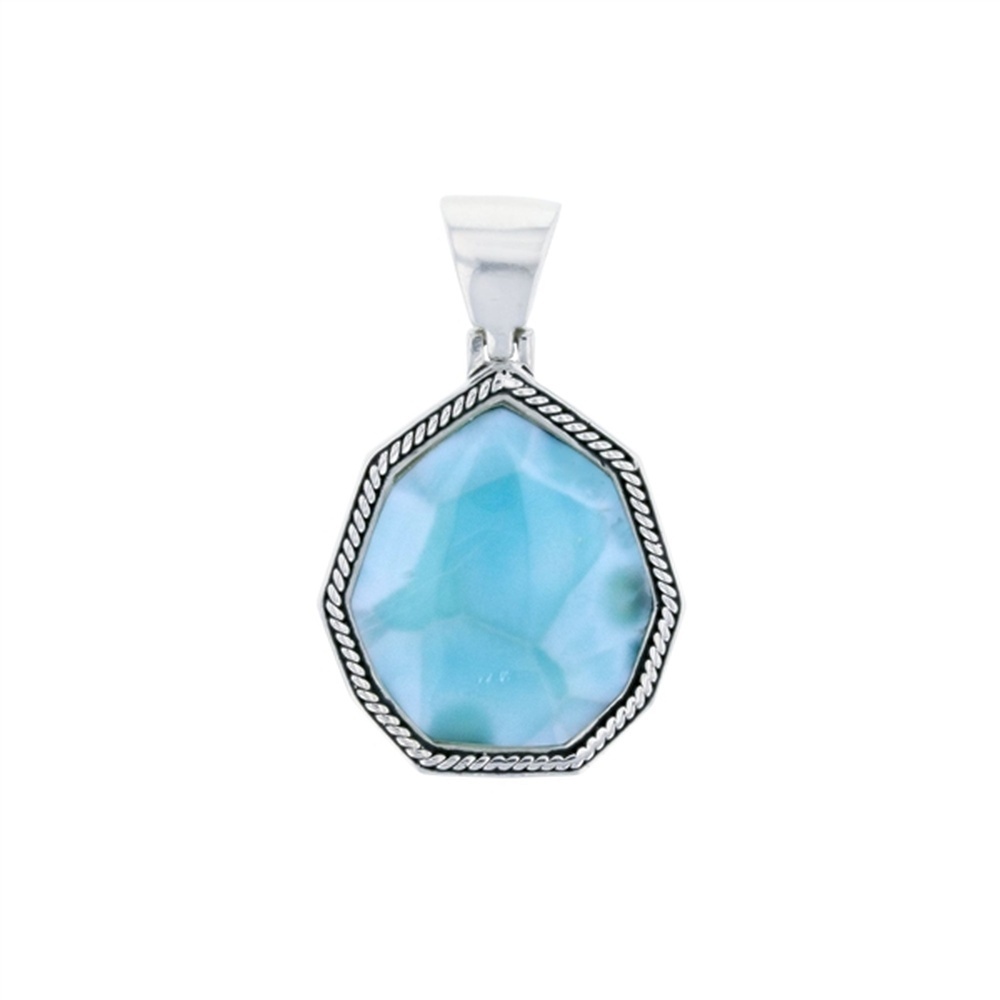 925 Sterling  Silver Larimar Heptagon Shape Pendant  4.8 gm